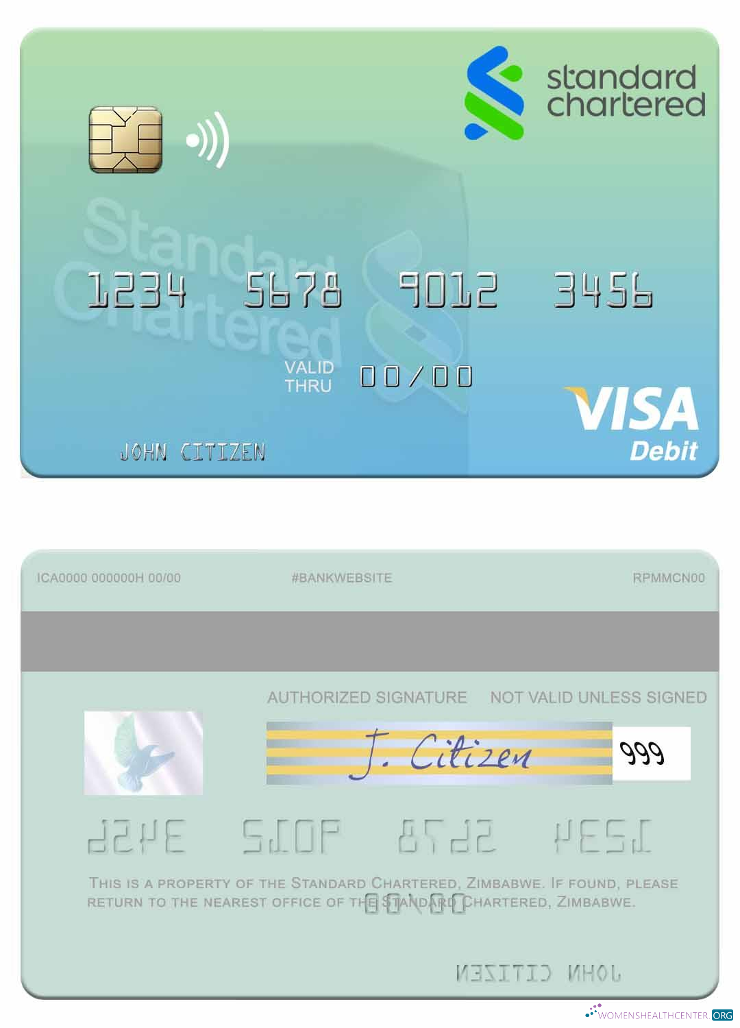Download Zimbabwe Standard Chartered visa debit card Photoshop template